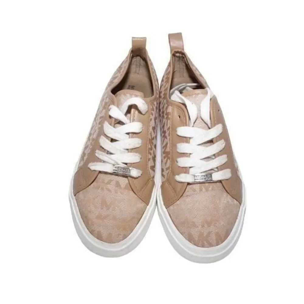 Michael Kors Ashanti Khaki/Tan Monogram Logo Sneakers, Size 4 / 35